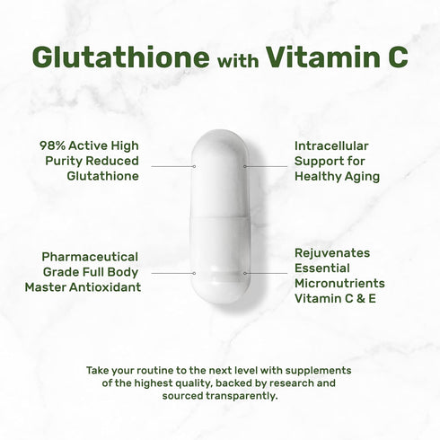 Glutathione Supplement 1,000mg Per Serving, 98% Purity | Plus Vitamin C 500mg, Active Reduced Form (GSH) | Intracellular Antioxidant – Supports De...
