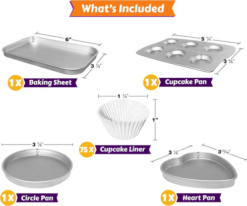 Kids' Complete Oven Pan Set Compatible with Easy Bake Ultimate Oven | Accessories for Cooking Easy Bake Oven Mixes | Includes Cupcake Pan, Circle,...