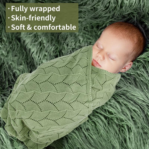 Baby Blanket 100% Cotton Soft Breathable Knit Cellular Receiving Swaddle for Newborn Infant Boy Girl, Green 30"x 40"...