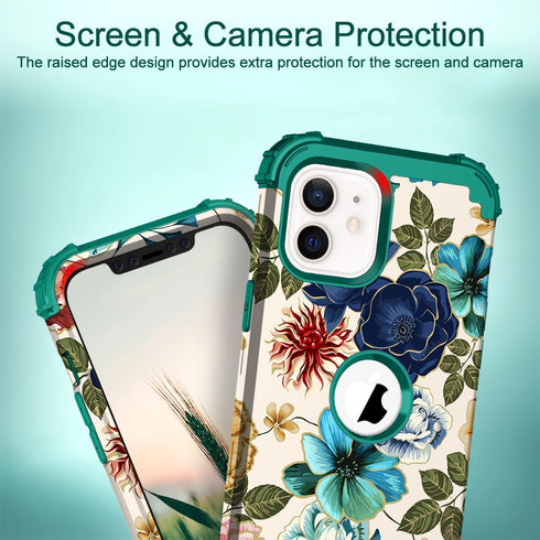 Hocase for iPhone 12 Case/iPhone 12 Pro Case, with 2pcs Screen Protectors and 2pcs Camera Protectors, Shockproof Heavy Duty Soft Silicone Rubber+H...