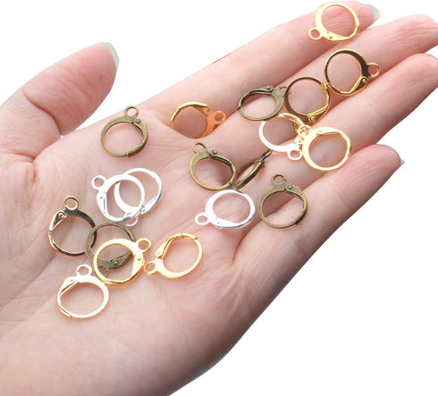 Hypoallergenic Earring Hooks, 120 Pieces Brass Lever Back Earring Round French Hook Ear Wire with Open Loop for Earring Designs Jewelry Making - 4...