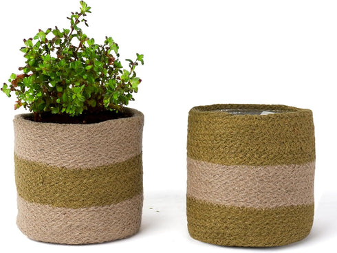 Jute Planter Basket-Woven Jute Rope Covers for Decorating Indoor/Outdoor Succulents, Small Plant Pots-Set of 2-Multi-Purpose Storage Bins 4.5 Inch...