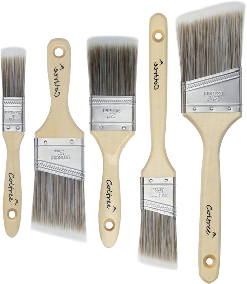 Paint Brushes Set, 5 Pcs Flat and Angle Paintbrushes for Wall and Trim, Suitable for Oil-based Paints, Water-based Paints, Stains, Home Improvemen...
