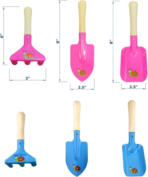 MTB SUPPLY Kids Gardening Tool Sets Plate Print Decoration, 6 Piece (Pink+Blue), Kids Garden Tool Set Kids Shovel Set, Beach Shovel Sandbox Play T...