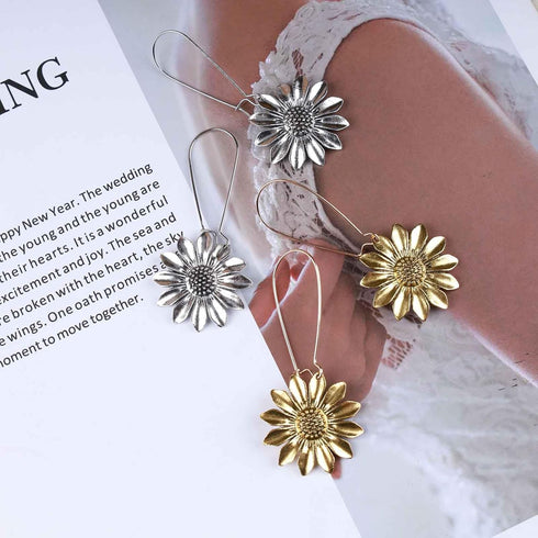 Boho Sunflower Dangle Earrings Sunflower Hoop Earrings Gold Floral Flower Earrings Vintage 3D Flower Drop Earrings Jewelry for Women and Girls...