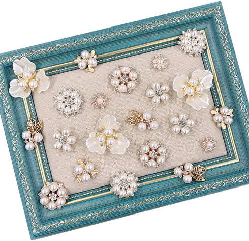 Pearl Embellishments,21pcs Rhinestone Pearl Buttons Pearl Brooch Pearl Pendants for Craft Wedding Bouquet,Jewelry Making,Clothes Bags Shoes Decora...