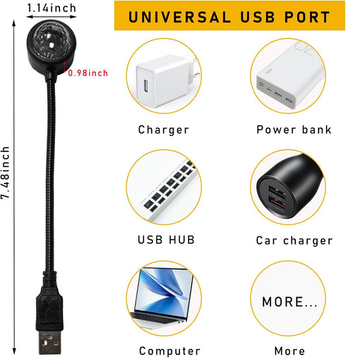 USB Star Night Light Projector, Portable Car Roof Sound Activated Atmosphere Lamp, Adjustable Auto Interior Atmosphere Decorative Light for Vehicl...