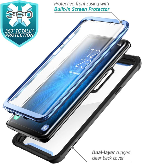 i-Blason Case for Galaxy S9 2018 Release, Ares Full-body Rugged Clear Bumper Case with Built-in Screen Protector (Black/Blue)...