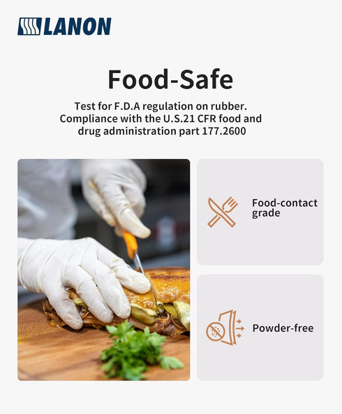 LANON Food Safe White Disposable Nitrile Gloves, Latex-Free, Powder-Free, Textured Fingertips, Cooking, Cleaning, Medium...