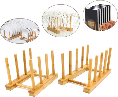 2 Pcs Household Kitchen Natural Bamboo Drain Dish Rack, Multifunctional Cup and Book Storage Rack, 8"(L) x 4.5"(W) x 4.2"(H), 6"(L) x 4.5"(W) x 4....