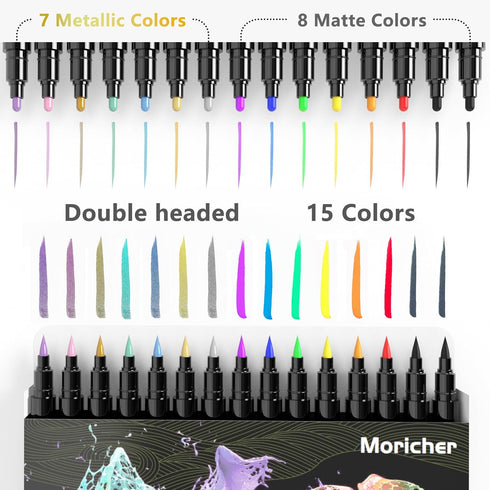 Moricher Temporary Tattoo Kit - 15 Body Markers + 132 Reusable Stencils + Face Gems, Cosmetic Grade Dual-ended Tattoo Pens, A4 Henna Tattoo Templa...