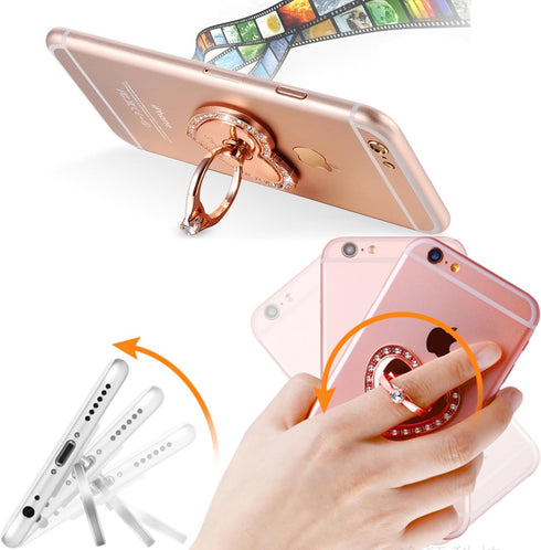 Phone Stand, Luxury Updated Re-Usable Metal Stainless Phone & Tablet Anti Drop Ring Stand Holder with Diamonds for iPhone iPod iPad Samsung and Mo...