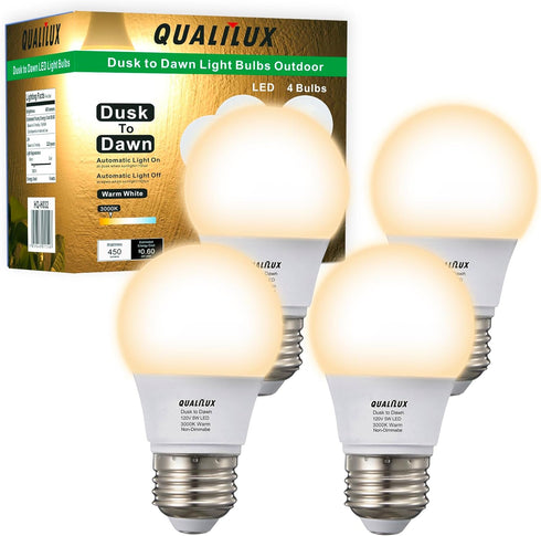 A15 Small Dusk to Dawn Light Bulbs Outdoor, 40W Equivalent, Warm White 3000K, Replacement LED Bulb for String Lights, Porch, Patio, Garden, Auto O...