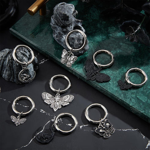 16 Pcs 8 Styles Alloy Butterfly Shoe Charms, Antique Silver Electrophoresis Black Moth Shoe Decoration Moon Skull Shoe Charm with Spring Ring for ...