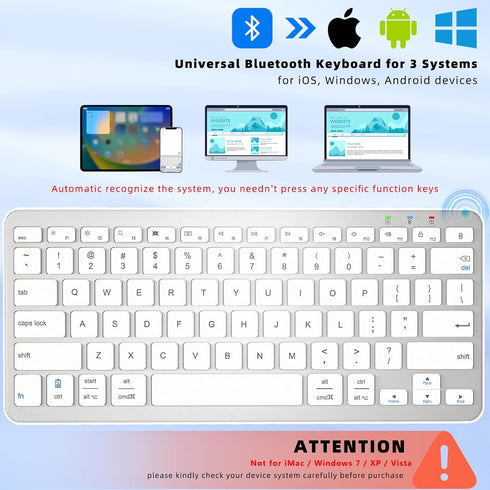 Bluetooth Keyboard, Ultra-Slim Wireless Keyboard for iPad, Rechargeable Ergonomic Computer Keyboard for iOS, Android, Windows PC Tablets Phone, Wh...