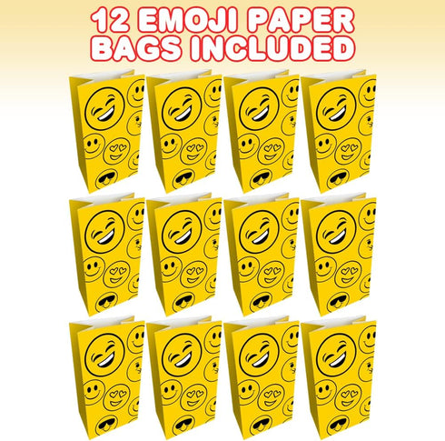 ArtCreativity Emoticons Treat Bags, Pack of 12 Emoji Themed Goody Gift Paper Bag, Smiley Party Favors Supplies for Birthday, Baby Shower, Holiday ...