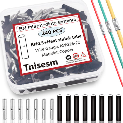Tnisesm 240 Pcs 26-22 AWG Gauge Non Insulated Butt Connectors, Butt Splice Wire Connectors, Electrical Wire Seamless Uninsulated Butt Connectors C...