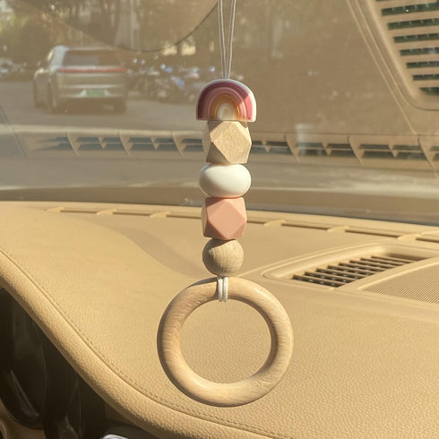 Cute Rainbow Car Rear View Mirror Hanging Accessories Silicone Beaded Car Interior Mirror Decor Accessories, Personalized Wood Car Charm Essential...