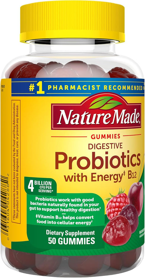 Nature Made Digestive Probiotics and Energy B12 Gummies, Probiotics for Women and Men, 50 Probiotic Gummies, 25 Day Supply...