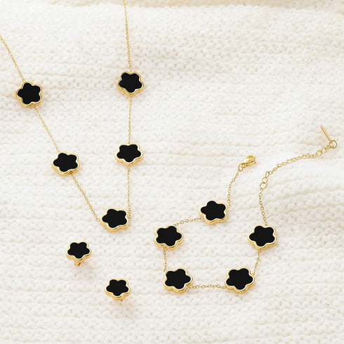 Four Leaf Clover Necklace Bracelet and Stud Earrings Set for Women Lucky Flower 14K Gold Jewelry...