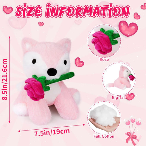 Valentines Day Stuffed Animals, 10inch Valentine Fox Plush with Rose Plush, Cute Fox Pink Stuffed Animal for Valentine's Day Gifts for Kids, Thoug...