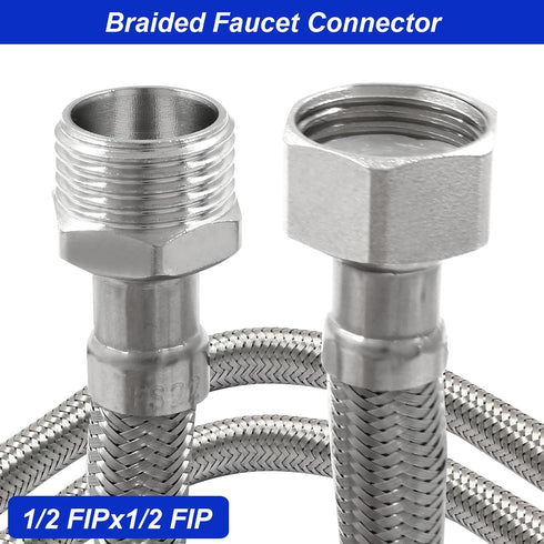 2 Pcs Braided Water Supply Lines Stainless Steel Faucet Line Connector 1/2 FIPx1/2 FIP Flexible Faucet Line Connector(12 Inch)...