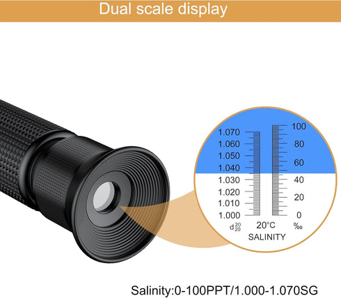 Professional Salinity Refractometer,Salinity Tester, Salt Tester for Saltwater Pool, for Saltwater Aquarium, Pools, and Tanks,Dual Scale 0-100 PPT...