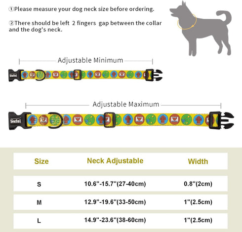 SUFEI Nylon Dog Collar - Adjustable Classic Pet Collars with Quick-Release Buckle and D-Ring, Multicolor Cute Patterns Soft Dog Collar for Small M...