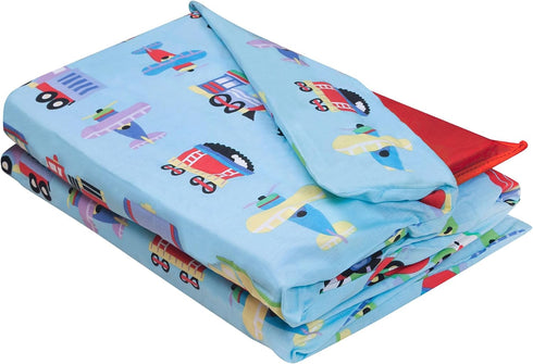 Wildkin Kids Cotton Nap Mat Cover – Soft, Sewn-in Flap, Durable & Fits 1.5" Vinyl Sleep Mats - Trains, Planes & Trucks...