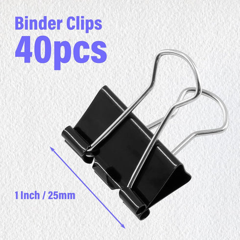 40 Pack 1 Inch / 25mm Binder Clips Black Paper Clips, Medium Binder Clips Metal Paper Clamps Office Clips School Supplies, Small Binder Clips for ...