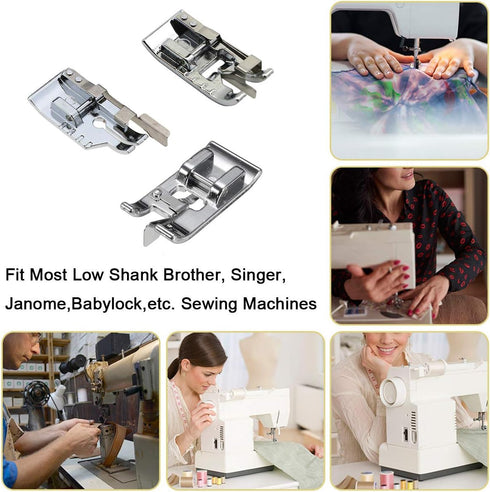 3pcs Sewing Machine Presser Foot Set of 1/4 inch Quilting Patchwork Presser Foot, Stitch in Ditch Foot and Overcast Presser Foot for Most Low Shan...