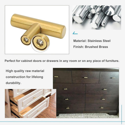 LONTAN 12 Pack Gold Drawer Knobs for Dresser Kitchen Cabinet Knobs LH201GD Gold Hardware for Cabinets Brushed Brass T Bar Knobs with 2 Inch Overal...