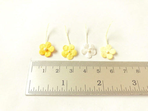 PL Set of 50 Tiny Flower Mixed Tone Yellow Embellishment with Thread stem Mulberry Paper Flower Size 0.30" Very Small Yellow1 Craft Handmade Weddi...