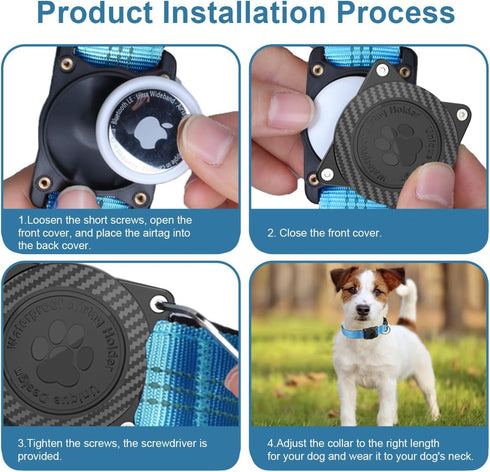 Airtag Dog Collar, Waterproof Air Tag Holder Dog Collar, Reflective Comfortable Padded, Adjustable Pet Collar for Small Medium Large Heavy Duty Do...