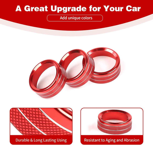 for Jeep JL AC/Radio/Headlight Knob Cover Trim Ring for Jeep Wrangler JL JLU Gladiator JT 2018-2024 Red Interior Accessories 4pcs...