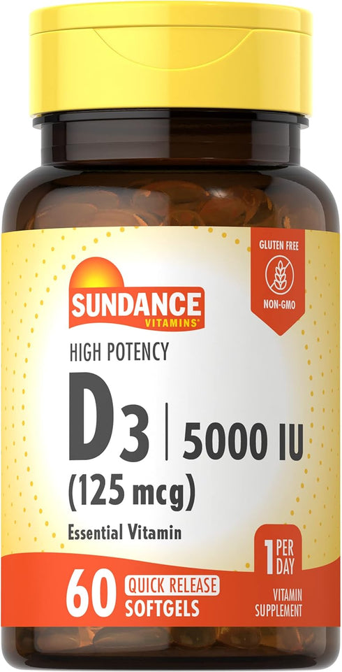 Sundance D3 5,000 IU (125 mcg) | 60 Quick Release Softgels | High Potency Essential Vitamin Supplement | Non-GMO and Gluten Free...