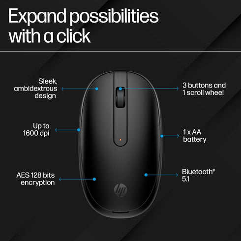HP 240 Bluetooth® Mouse, Lock On with Bluetooth® 5.1 Wireless connectivity, Super Accurate Tracking at 1600 DPI, Sleek ambidextrous Design with Th...