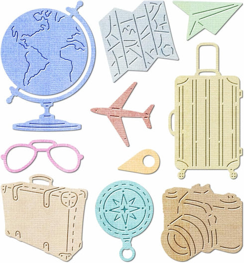 Globe Suitcase Camera Travel Die Cuts for Card Making, Paper Embossing Metal Cutting Dies Kit Templates, Storage Pockets Supplies, Photo Frame Alb...