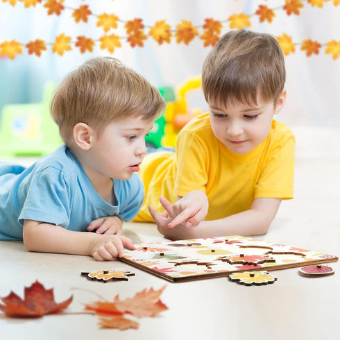 Leaf Wooden Jigsaw Puzzles with Knobs Educational Learning Stem Toys Thanksgiving Montessori Puzzle Christmas Mushroom Preschool Early Puzzle(Leaf...