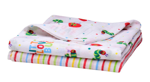 2 Pack Cotton Muslin Swaddle Blankets for Baby, 40" x 36", Lightweight, Breathable (The Very Hungry Caterpillar, Little Love Bug) Multicolored...