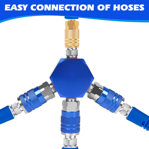 Connect Fittings Air Splitter, 1/4 Inch NPT 3-Way Air Manifold With 3 Pieces Brass Industrial Quick 1/4NPT Couplers And Plug, Hex Style Air Compre...