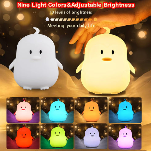 WHA&DARREN Penguin Night Light for Kids, Children Lamp Portable Rechargeable Silicone Baby Night Light, Remote Controlled Children's Animal Lamp K...
