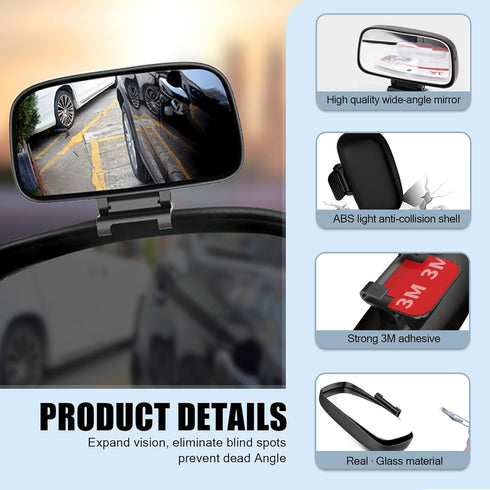 Universal Wide Angle HD Adjustable Vehicle Rearview Mirror Accessories, 4.92In x 2.36In, Waterproof (Black & Silver)...