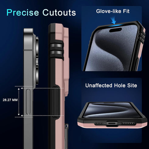 DEERLAMN for iPhone 15 Pro Max Case with Slide Camera Cover+Screen Protector(1 Pack), Rotated Ring Kickstand Military Grade Shockproof Protective ...