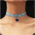 Boho Lace Choker Necklace Short Sapphire Heart Pendant Necklace Blue Heart Crystal Necklace Vintage Lace Flower Necklace Jewelry for Women...