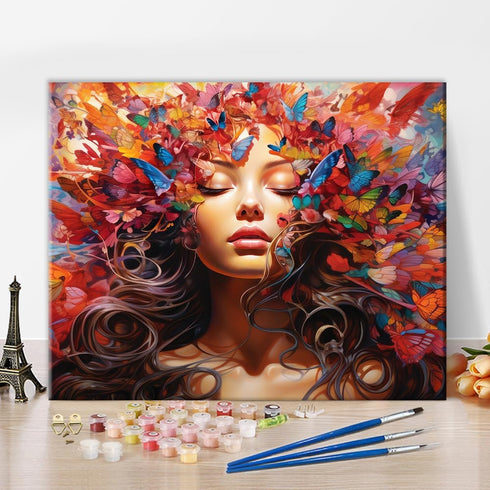 TUMOVO Paint by Numbers for Adults, Adults' Paint-by-Number Kits Beautiful Women with Butterfly Paint by Number Canvas Oil Painting Paint-by-Numbe...