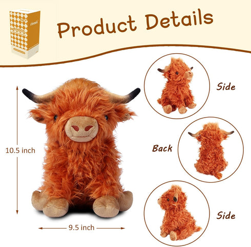 Highland Cow Stuffed Animals Toys Plushies Cute Cow Stuffed Animal Plush Cow Decor for Kids (10.5 inches)...