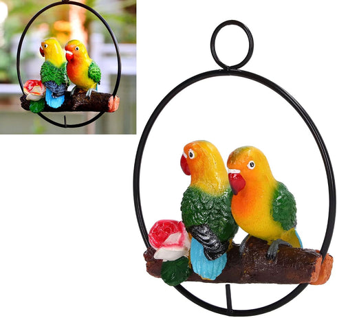 Hanging Parrot Sculpture, Parrot Statue On Metal Ring Garden Bird Hanging Chain Statue Decor for Patio Home Garden...