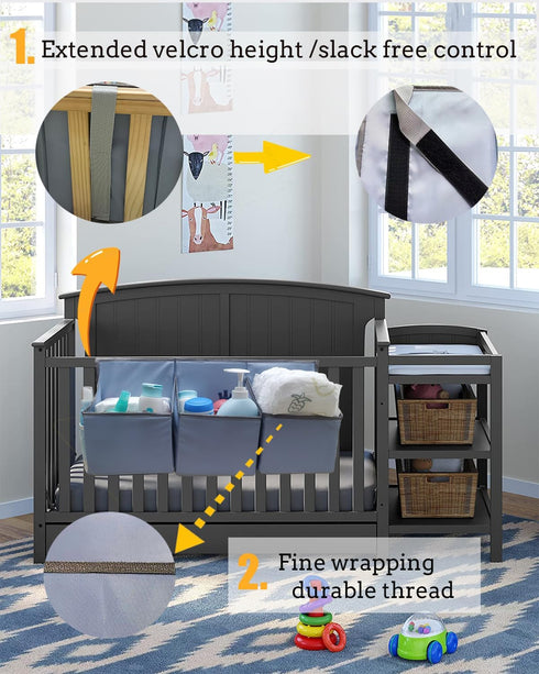 Hanging Diaper Caddy Organizer Sturdy with Hoop and Durable Baby Organizer –Diaper Stacker for Changing Table, Crib, Playard or Wall-GREY...