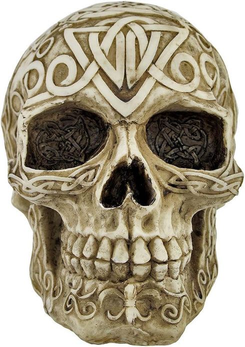 Private Label Celtic Owl Knotwork Human Skull Statue Pagan...